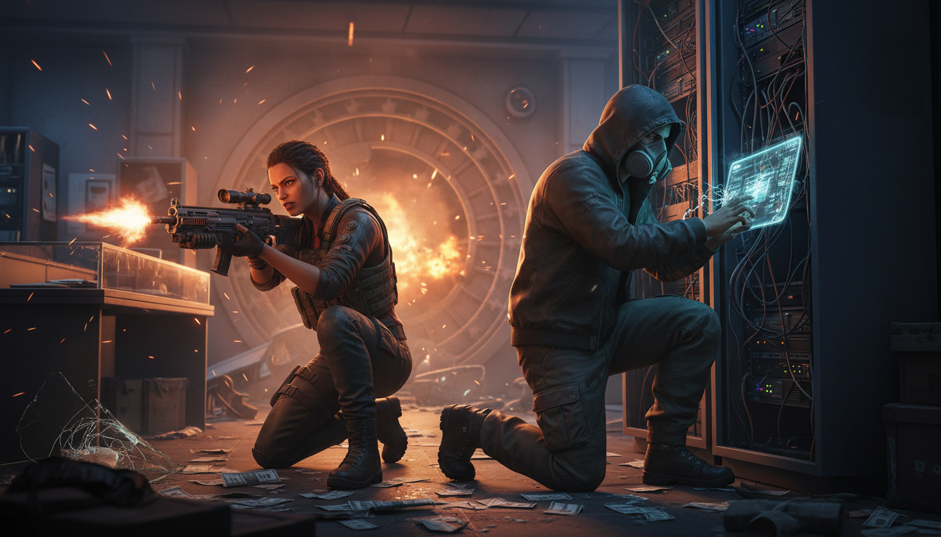 Lucia and Jason during a cooperative heist