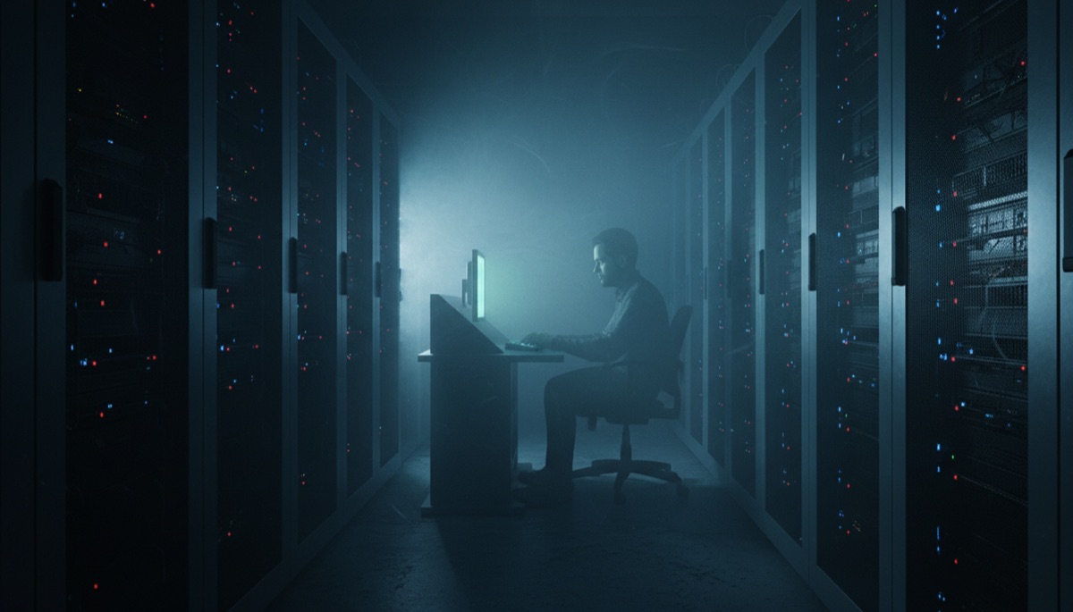 Dimly lit server room