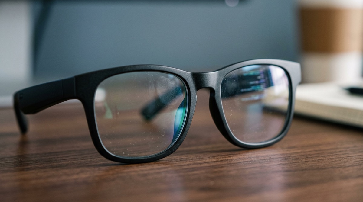 Close-up of smart glasses highlighting data privacy concerns