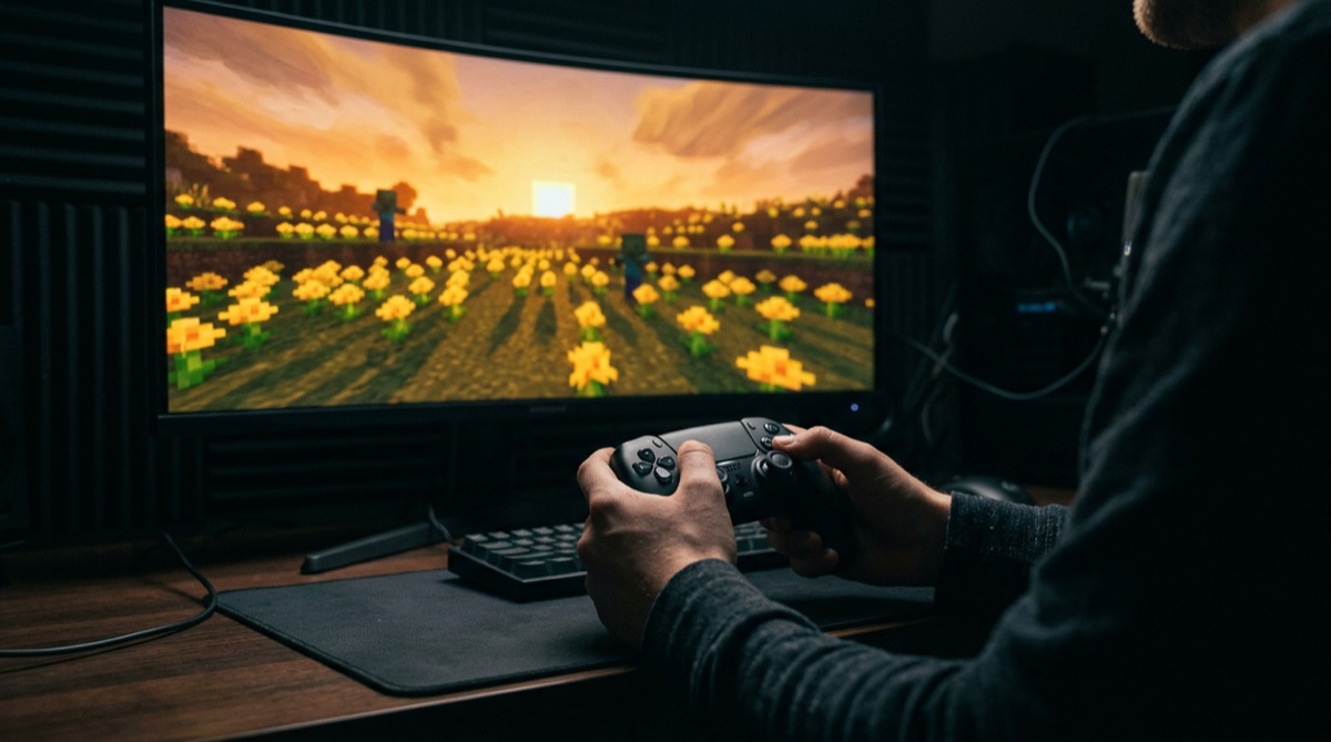 Golden dandelions in a Minecraft landscape